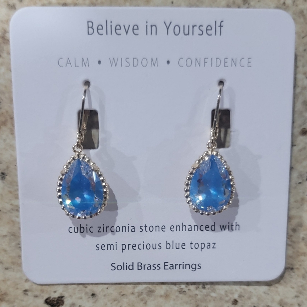 Cubic Zirconia Pear Cut Blue Topaz Earrings